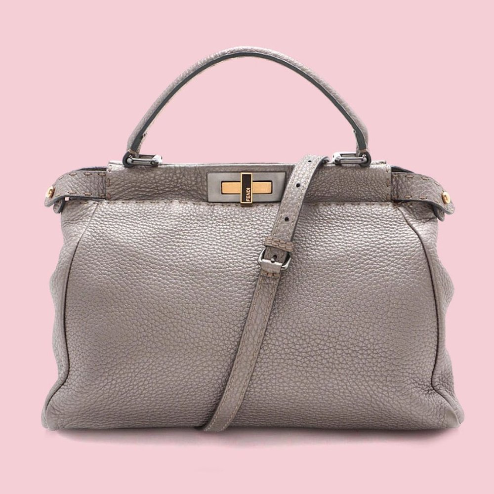 Fendi Medium Gray Leather Selleria Peekaboo Bag - Picture 1 of 14